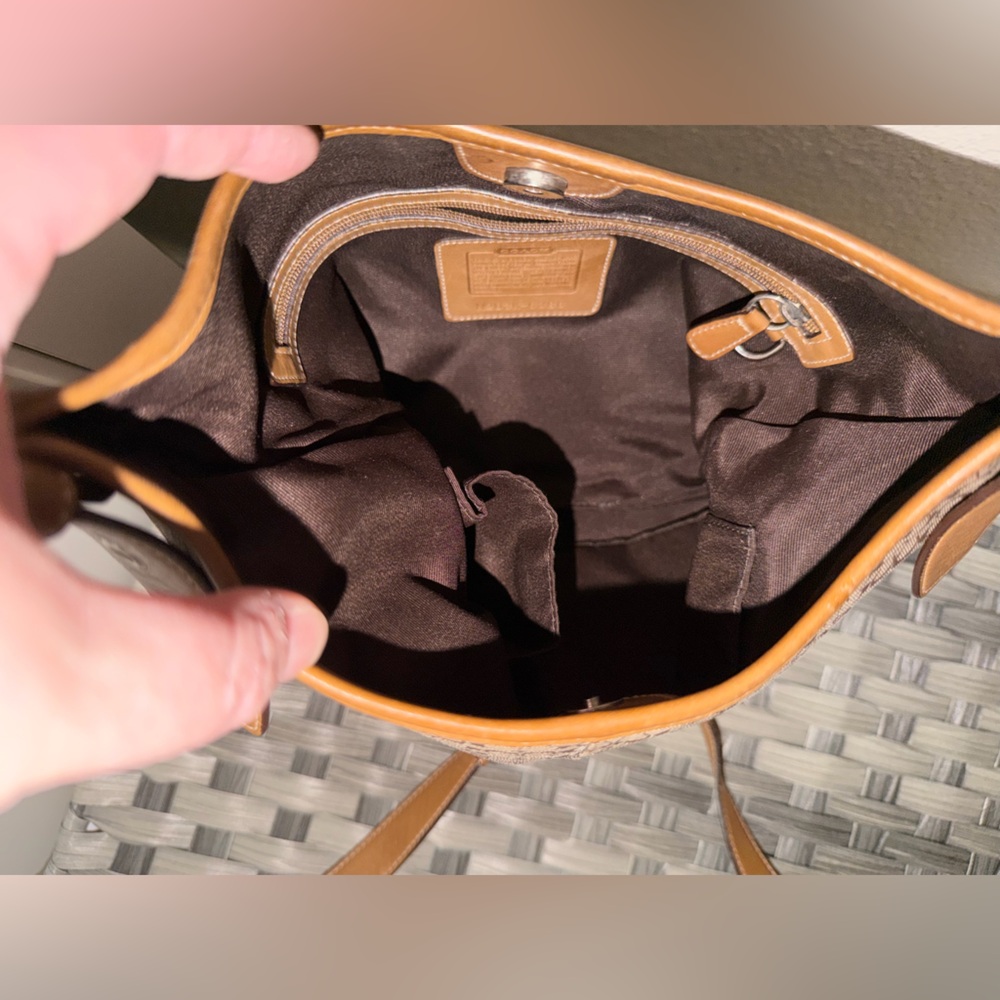 Coach Signature Jacquard & Leather Hobo Shoulder/Crossbody Bag Brown Tan 6386 - Picture 4 of 16